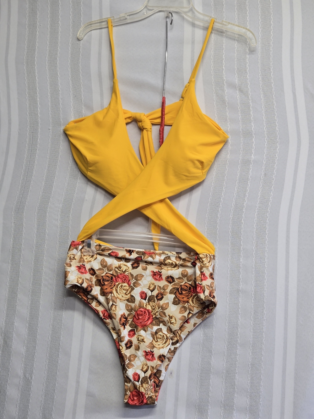 Yellow Floral High-Waist One-Piece Swimsuit SIZE XLARGE